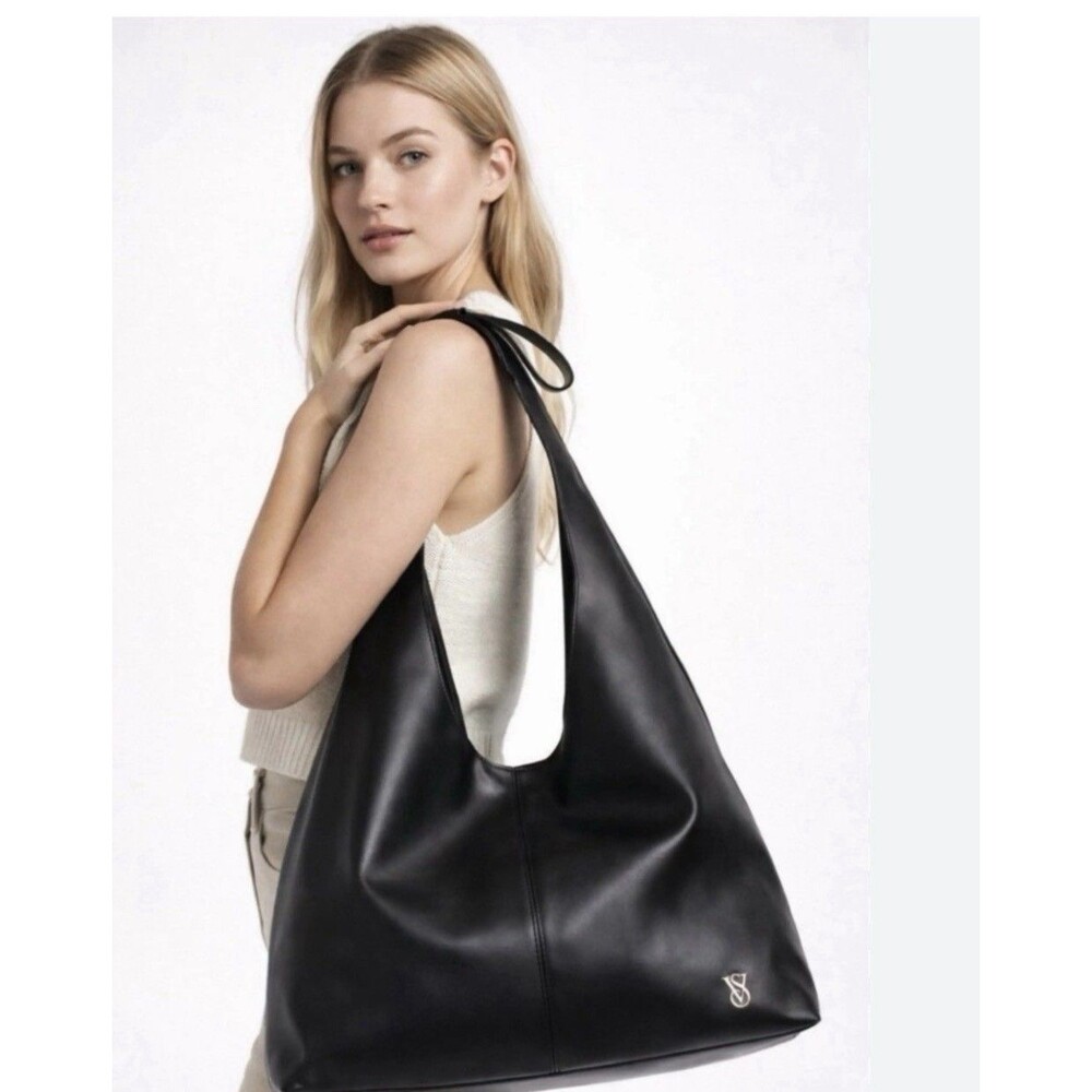 Victoria's Secret Bow Tote Bag Large Handbag Black Faux Leather NWT $49.95